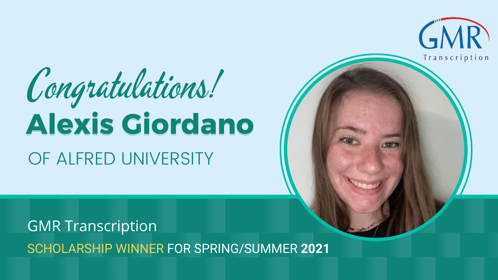 Alexis Giordano, Our GMR Transcription Scholarship Winner from Alfred University
